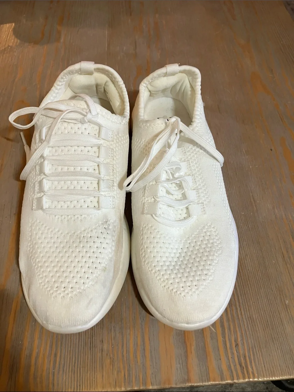JustFab White Knit Lace-Up Women's Sneakers